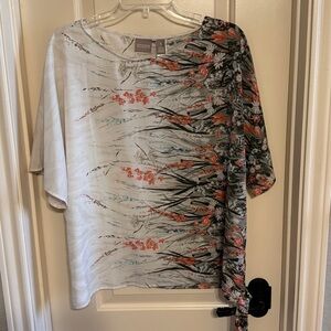 Chico's Top Floral Silky Lightweight Tie Printed Blouse - Size 3